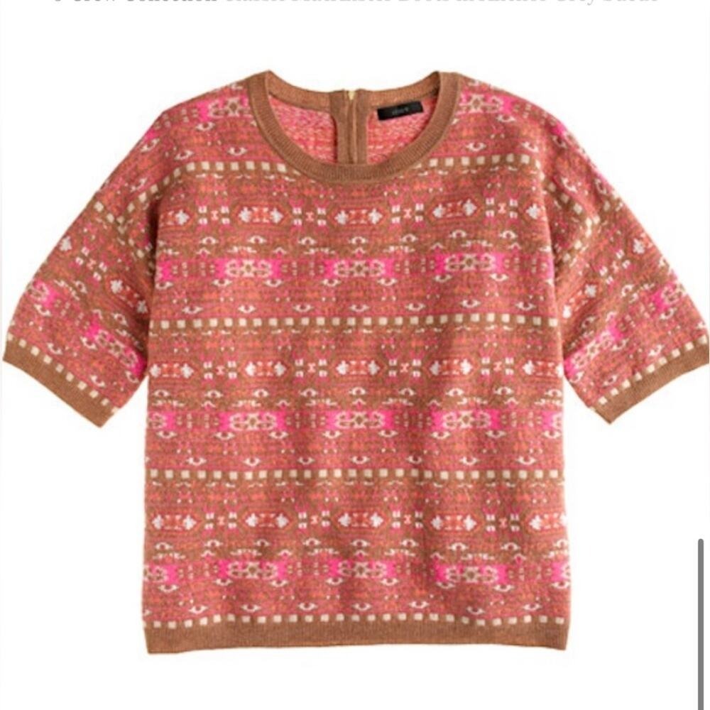 J.Crew Collection Italian cashmere digital fair isle short sleeve sweater M